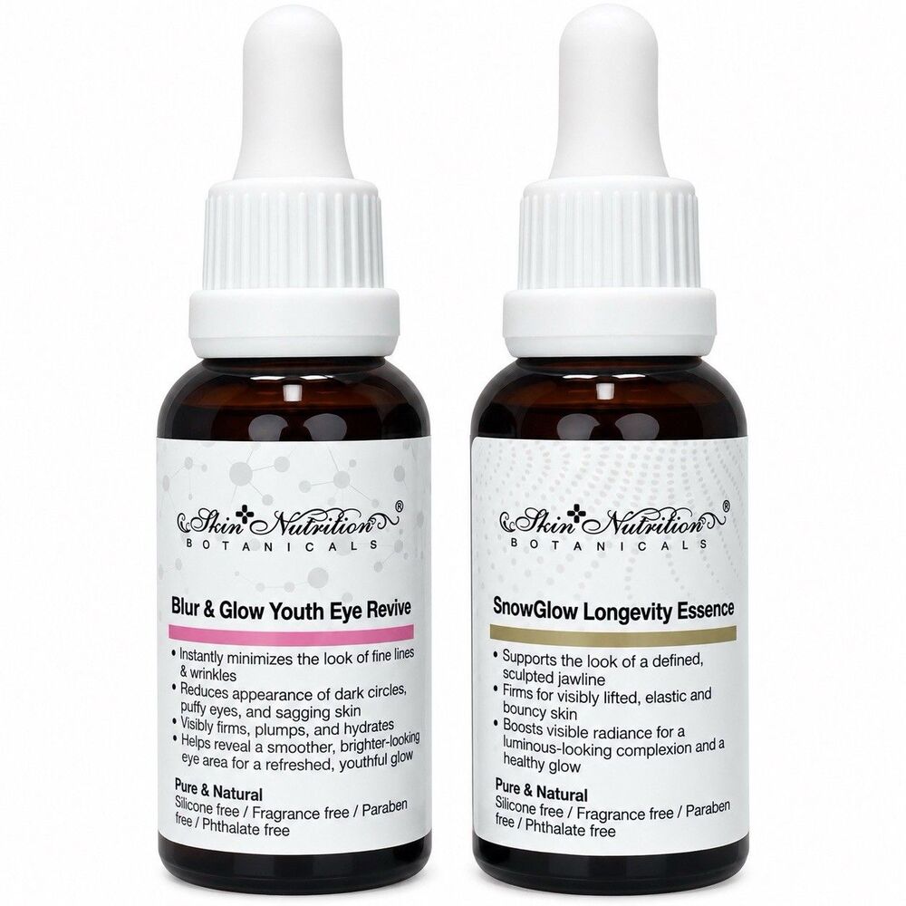2 Pack Skin Nutrition Botanicals SnowGlow Longevity / Blur & Glow Revive Serums